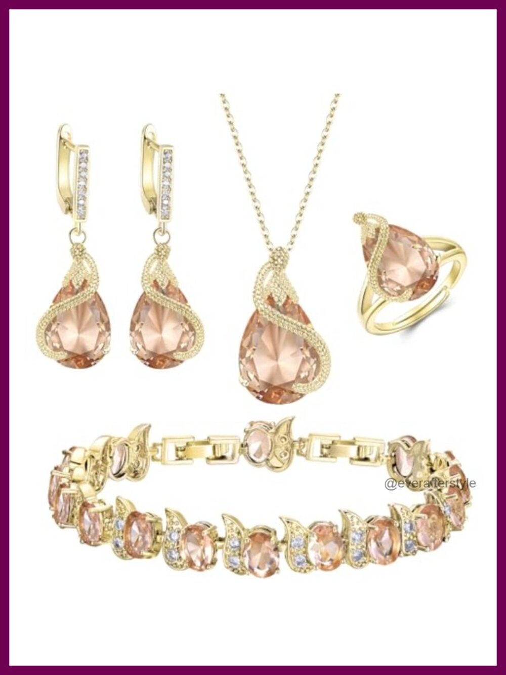 Cubic Zirconia Wedding Jewelry Set Pear Cut Necklace Earrings Bracelet Ring